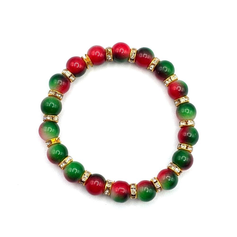 Red Green Rhinestone Stretch Boho Costume Jewelry Bead Elastic Bracelet